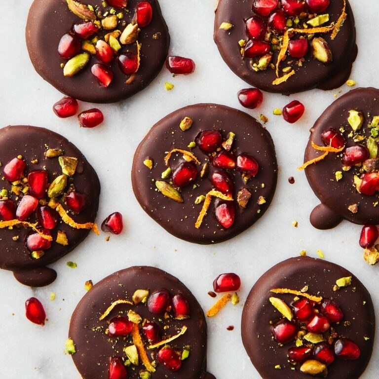Healthy Dark Chocolate Treats with Pomegranate, Orange Zest, and Pistachios Recipe