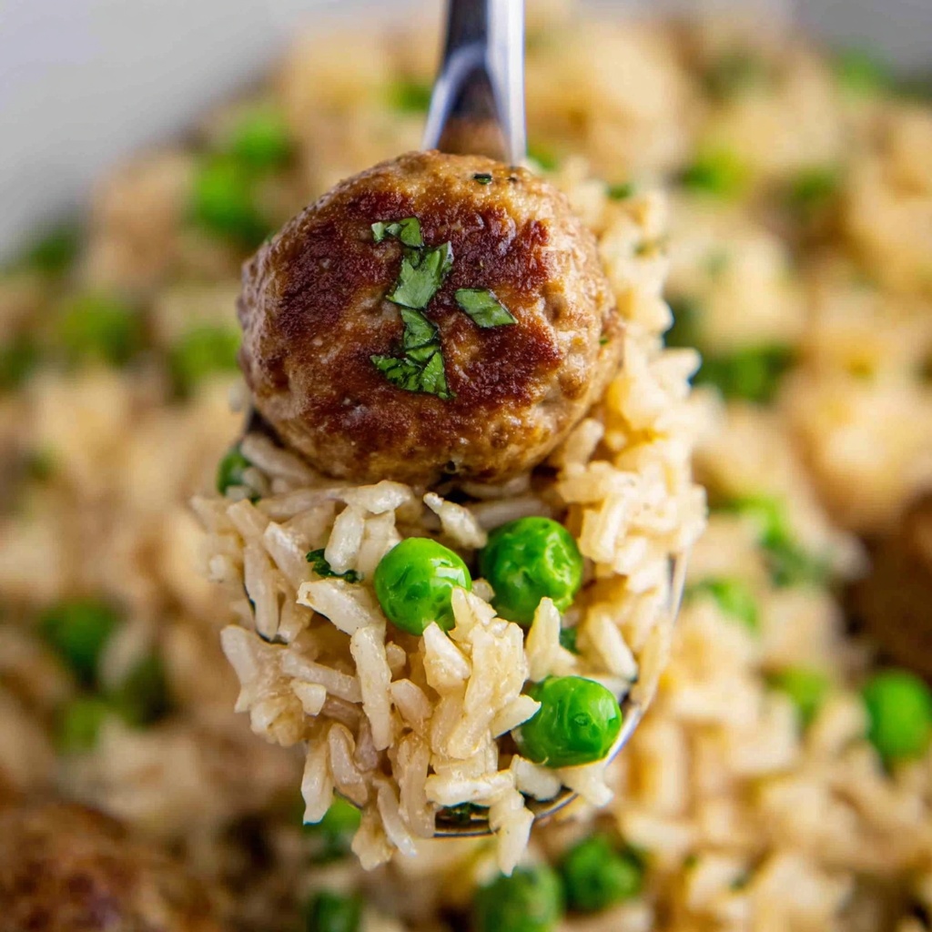 Meatballs and Rice Skillet with Peas and Herbs Recipe - Recipe Image