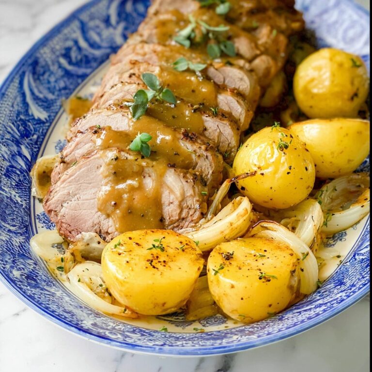 Honey Mustard Pork Tenderloin with Roasted Potatoes and Onions Recipe