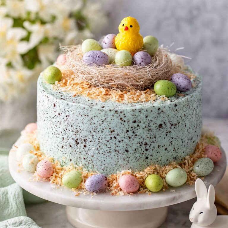 Easter Cake with Coconut Flakes and Pastel Egg Decorations Recipe