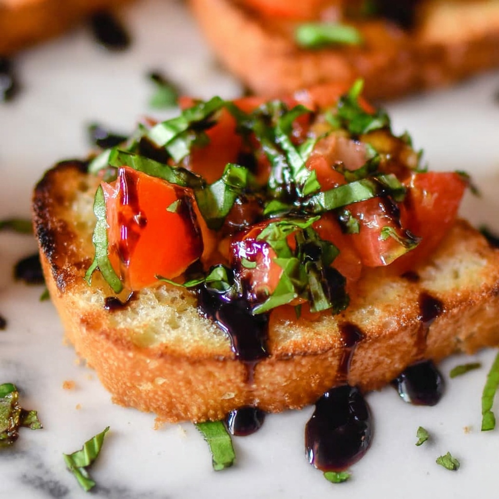 Balsamic Glaze Bruschetta with Fresh Tomato and Basil Recipe - Recipe Image