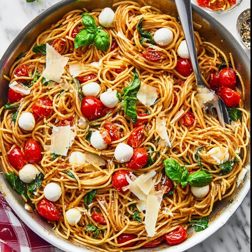Tomato Basil Pasta with Mozzarella Pearls Recipe - Recipe Image
