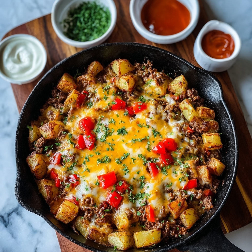One-Pan Cheesy Meat & Potato Skillet Recipe - Recipe Image