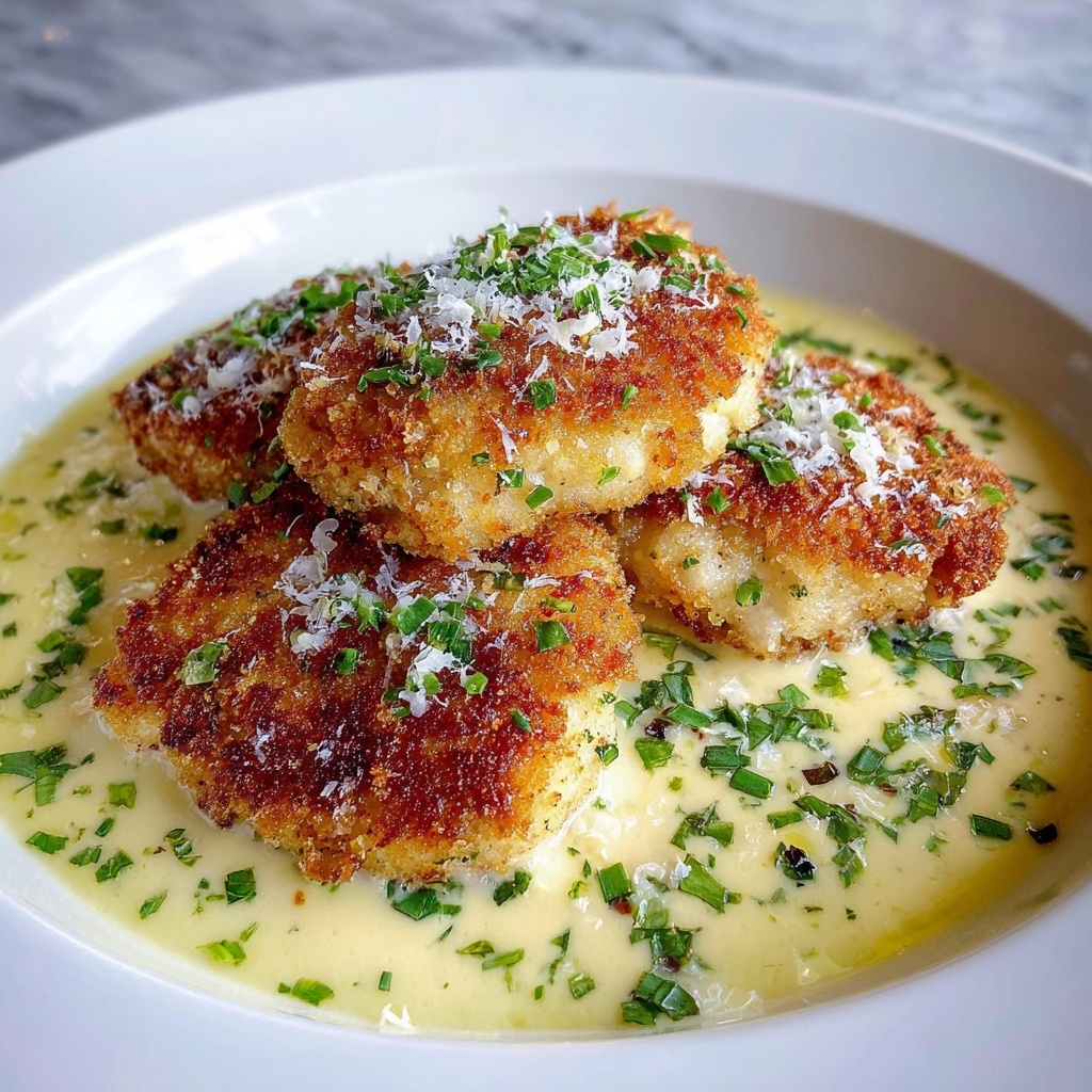 Crispy Parmesan Chicken with a Rich Garlic Sauce Recipe - Recipe Image