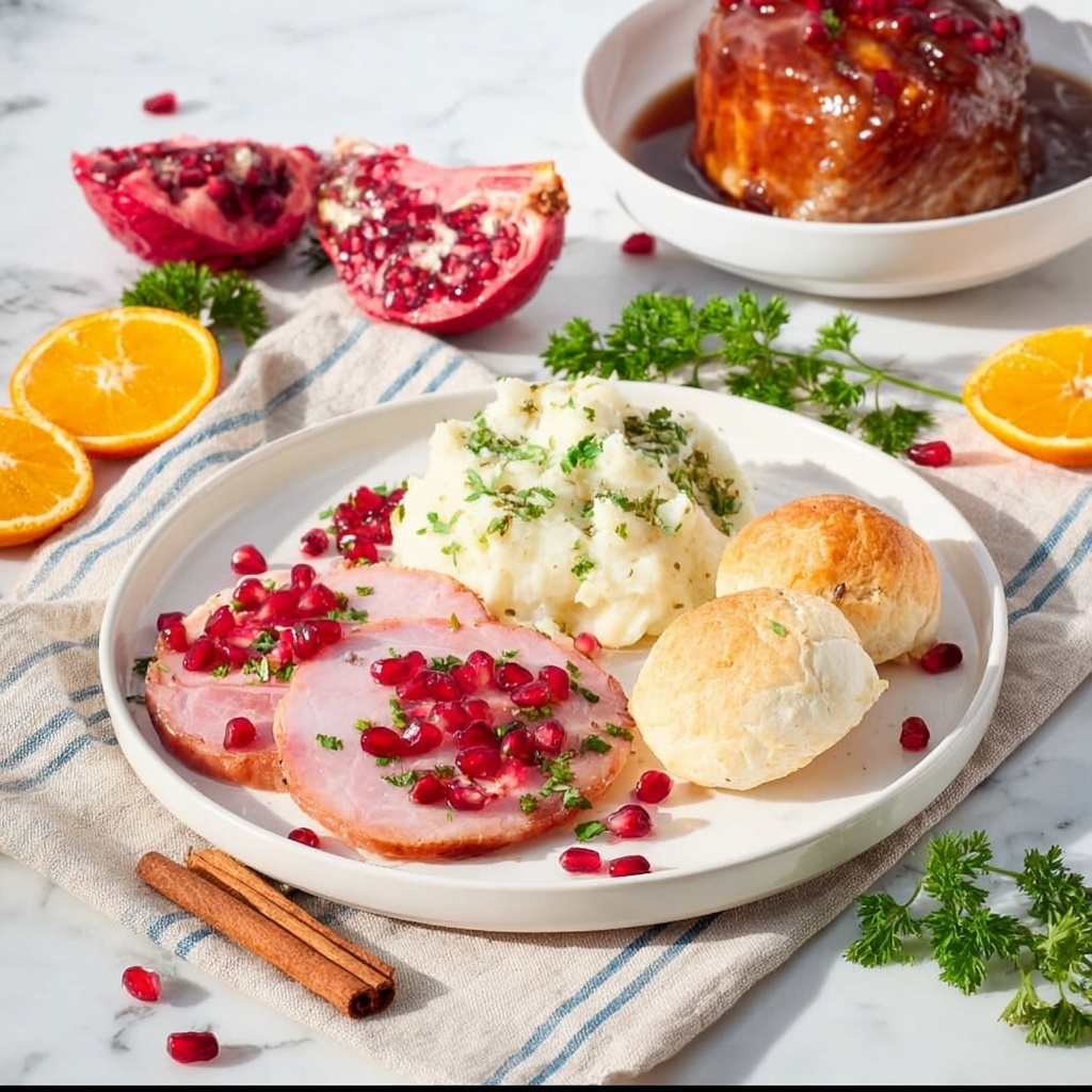 Christmas Orange-Glazed Spiral Ham with Pomegranate Seeds Recipe - Recipe Image