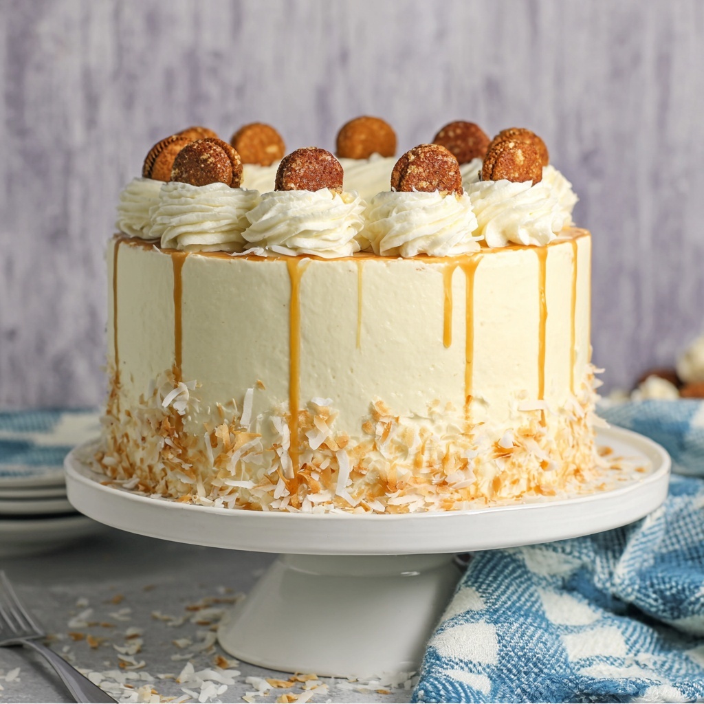 Banana Pudding Cake with Toasted Coconut and Caramel Drizzle Recipe - Recipe Image