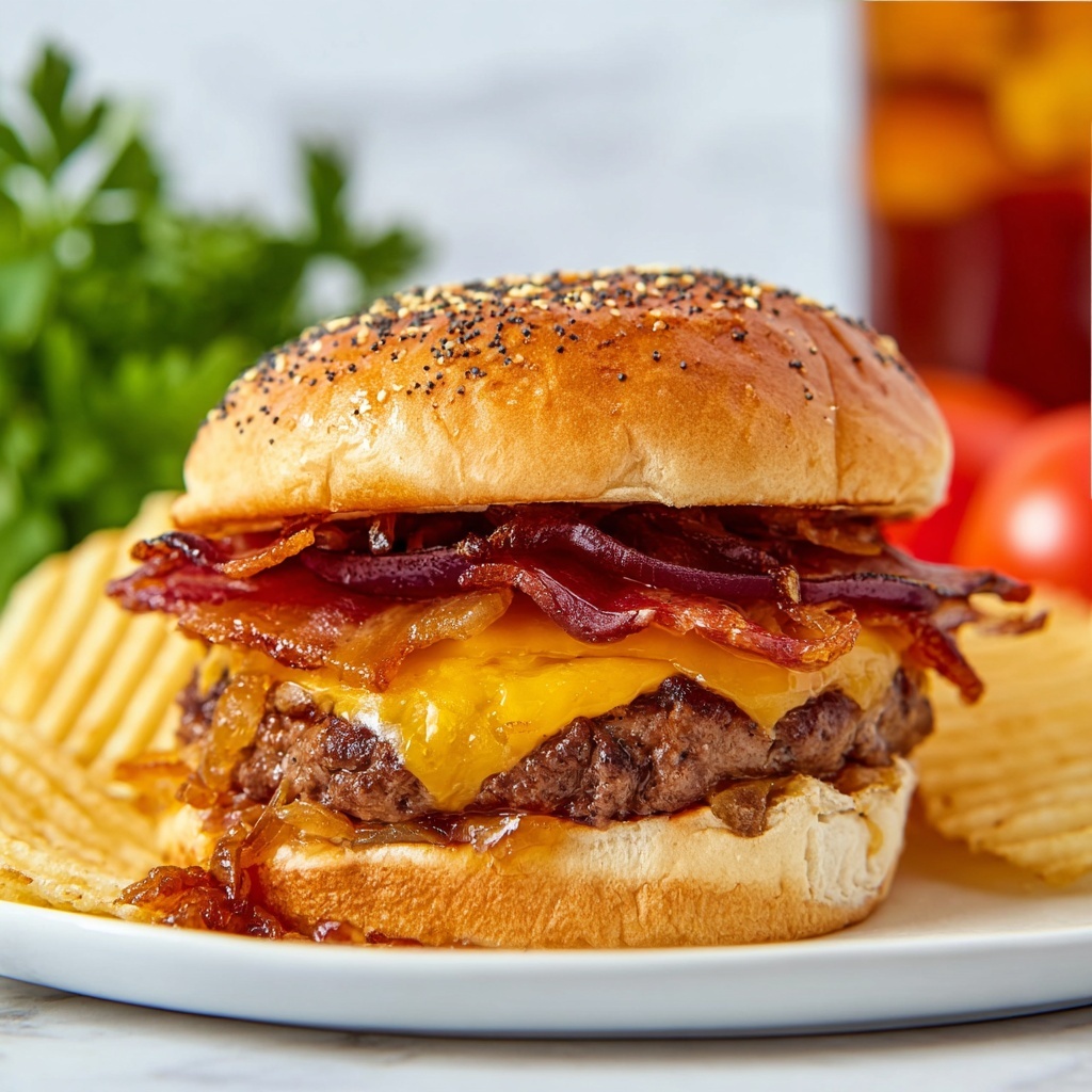 Smash Burger with Bacon, Caramelized Onions, and Cheddar Recipe - Recipe Image
