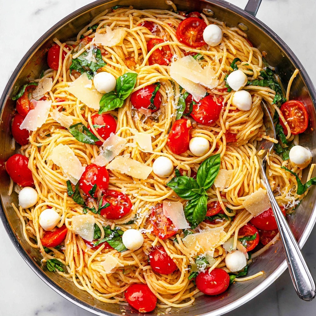 Tomato Basil Pasta with Mozzarella Pearls Recipe - Recipe Image