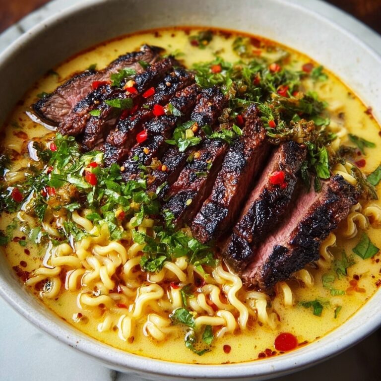 Spicy Korean Ramen with Grilled Beef & Creamy Sauce Recipe