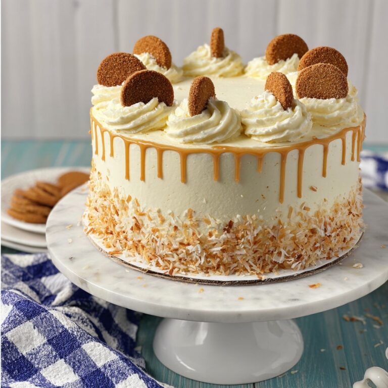 Banana Pudding Cake with Toasted Coconut and Caramel Drizzle Recipe