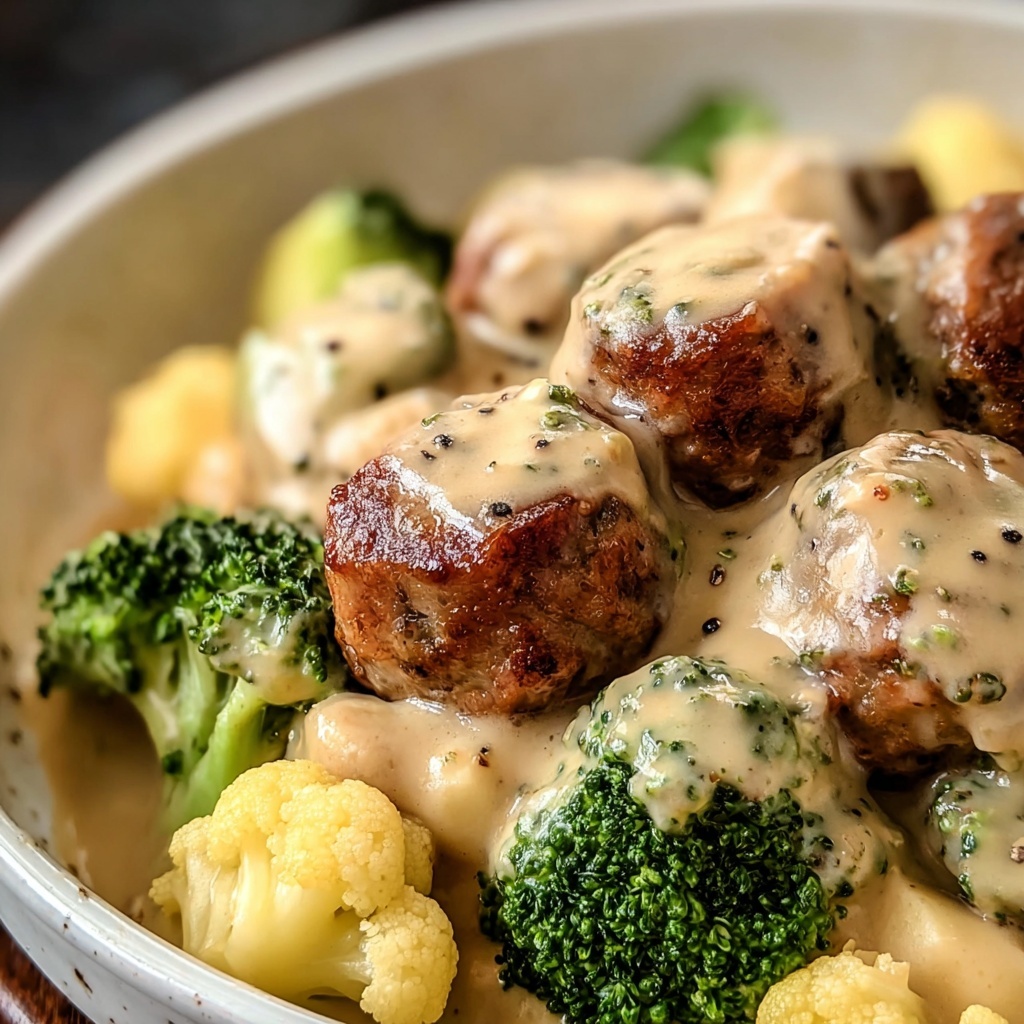 Indulgent Keto Broccoli and Cauliflower Au Gratin with Sausage Recipe - Recipe Image