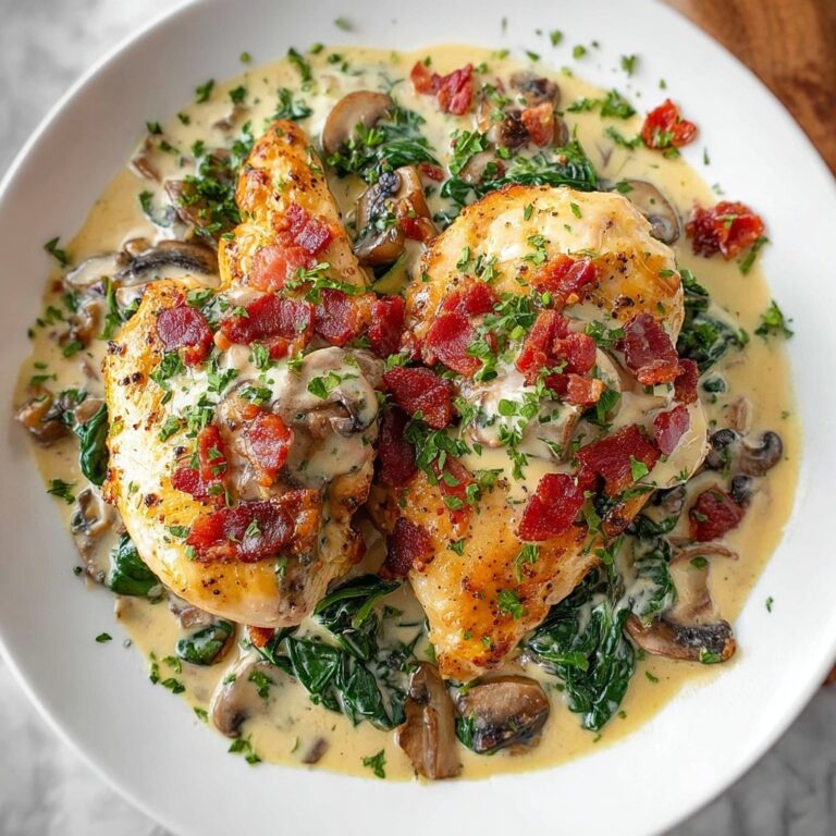 Rich & Creamy Smothered Chicken with Spinach, Bacon & Mushrooms Recipe