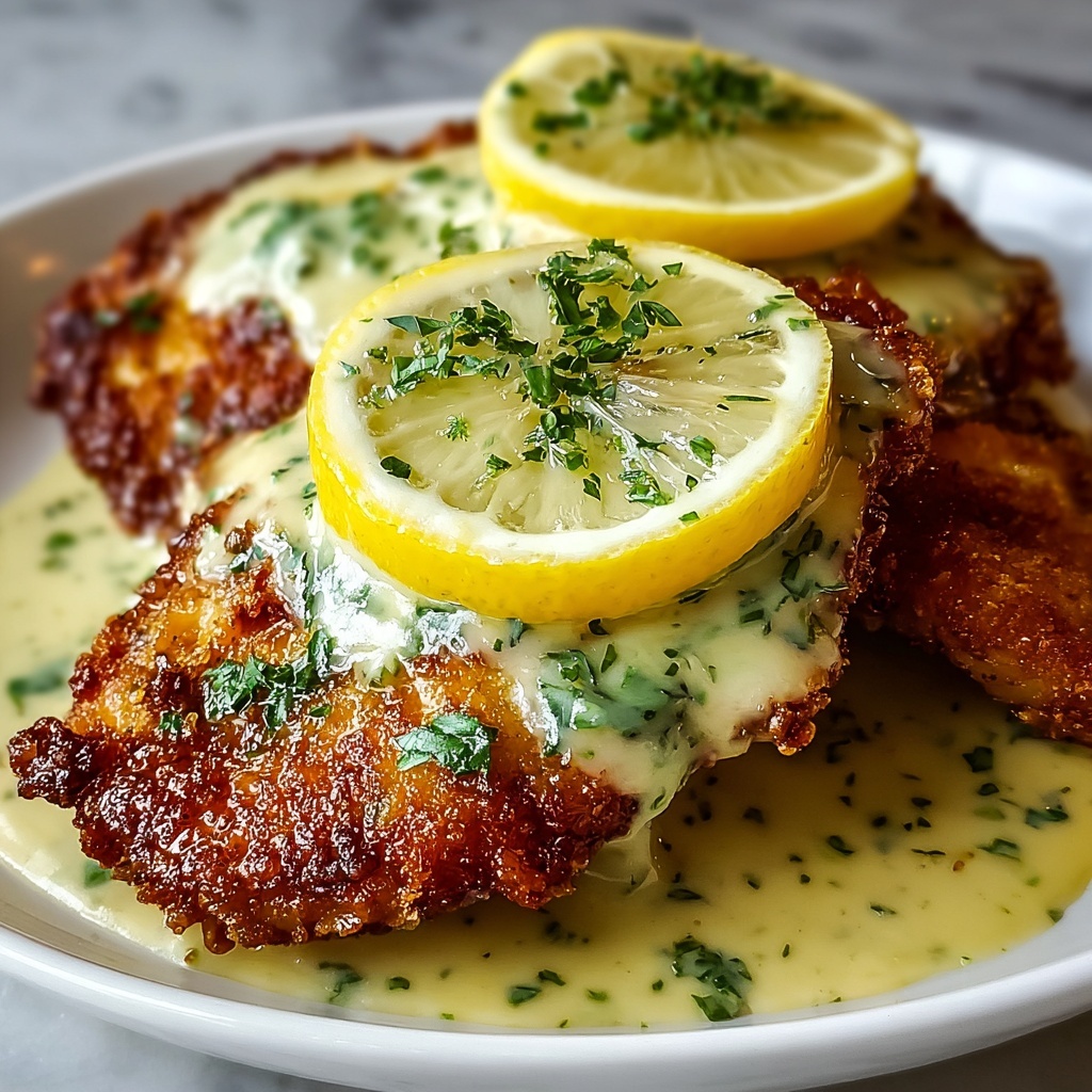Lemon Pecorino Crusted Chicken with Creamy Lemon Sauce Recipe - Recipe Image