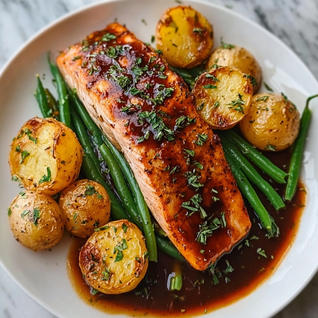 Honey-Glazed Salmon with Garlic Green Beans & Crispy Potatoes Recipe - Recipe Image