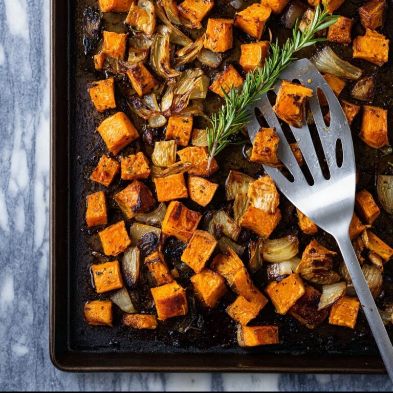 Oven Roasted Sweet Potato and Onion Cubes with Rosemary Recipe