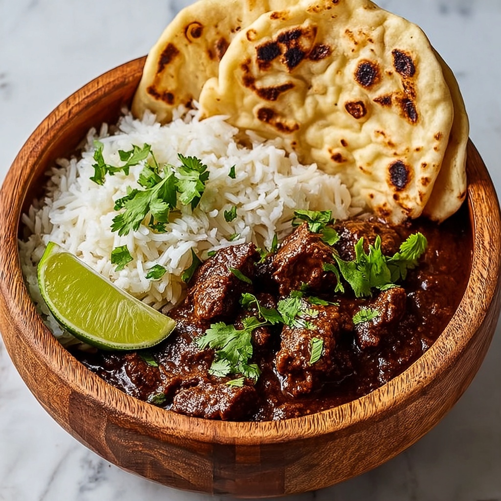 Beef Coconut Curry with Fragrant Rice and Warm Naan Recipe - Recipe Image
