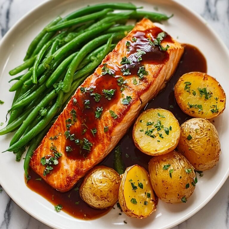 Honey-Glazed Salmon with Garlic Green Beans & Crispy Potatoes Recipe