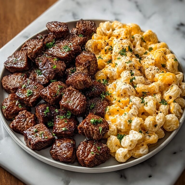 Garlic Butter Steak Bites & Loaded Cheddar Alfredo Shells Recipe