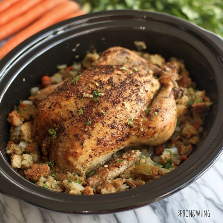 Crockpot Whole Chicken with Stuffing and Crispy Skin Recipe