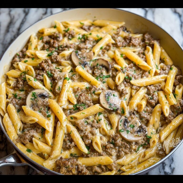 Creamy Velveeta Beef Stroganoff with Penne Pasta Recipe