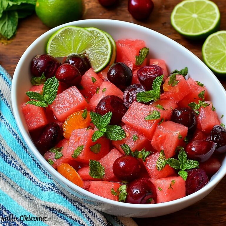 Watermelon Fruit Salad with Lime Mint Dressing Recipe